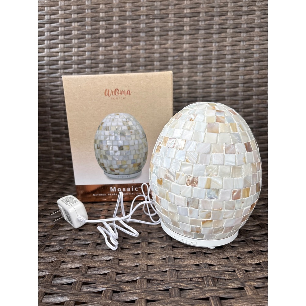 Aroma Source Mosaic Natural Pearl Essential Oil Diffuser White Boho-Luxe Serene